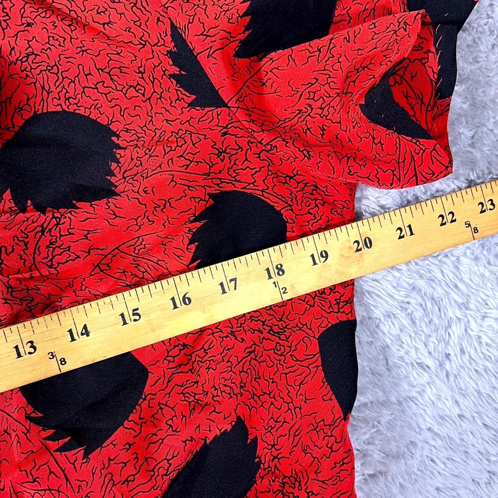 VTG 80s Brothers Dress Women L Red Leaf Print Puff Sleeve Elastic Waist USA Made - Picture 5 of 9